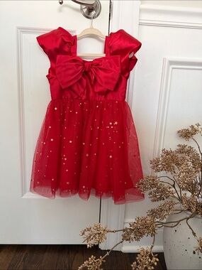 audrey Red Satin Bow Tulle Party Dress